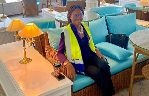 A photo of BizTech host, Ernestina Serwaa Asante on the cruise ship