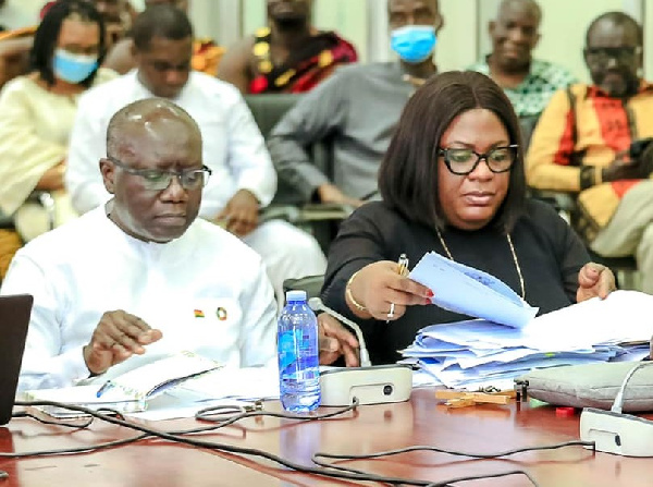 Ken Ofori-Atta with Eva Esselba Mends at the censure committee hearing