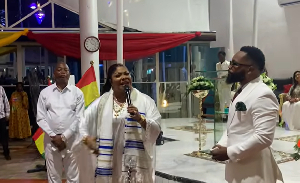 Agradaa addressing congregants at Prophet Opambour's church