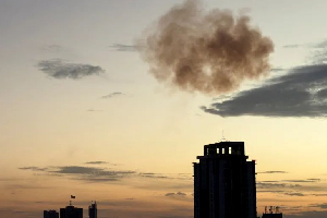 Smoke rises after an Iranian drone was intercepted in Manama