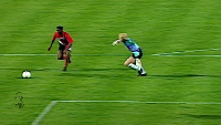 Jay-Jay Okocha (in red jersey) twisted and turned Oliver Kahn to score the memorable goal