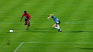 Jay-Jay Okocha (in red jersey) twisted and turned Oliver Kahn to score the memorable goal