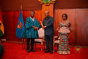 Gabriel Kwamigah-Atokple with President Mahama and Vice President Prof Naana Jane at the event