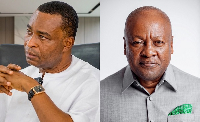 Photo collage of Bernard Antwi-Boasiako (L) and President Mahama (R)