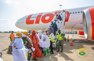 The pilgrims boarding their flight to Mecca