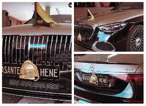 Photo collage of the Asantehene's 2023 Mercedes Maybach S680