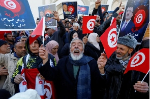 Supporters of Tunisia's National Salvation Front protest over the arrest of some of its leaders