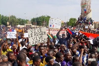 Demonstrators gather in support of the coup in the capital Niamey, Niger on July 30, 2023