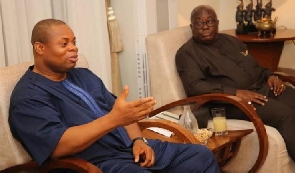 Franklin Cudjoe (with a stretched arm) speaking to Akufo-Addo