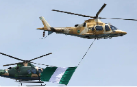 Nigerian Air Force helicopters in Lagos, Nigeria, in May 2025