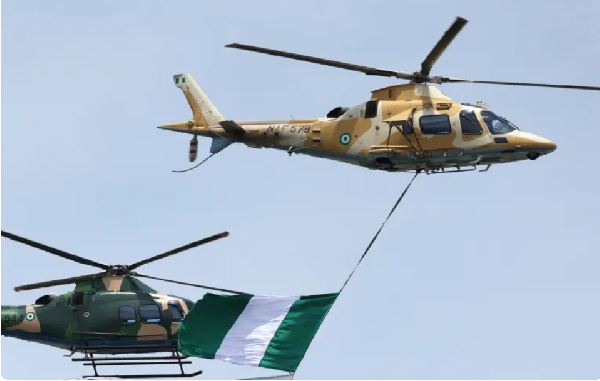Nigerian Air Force helicopters in Lagos, Nigeria, in May 2025