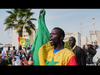 A protester chants anti-gay slogans during a demonstration against homosexuality