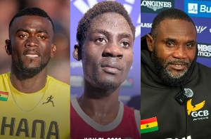 L-R: Joseph Paul Amoah, Amadu Mohammed and Nkegbe Botsyo are Ghanaian athletes