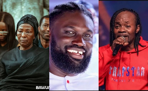 late Lumba's first wife, Akosua Serwaa (L), Roman Fada (M) and musician Daddy Lumba (R)