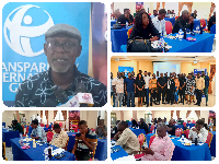 Collaged photos of facilitators and media participants during the training on defense