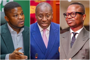 Afenyo-Markin (M) sued Sammy Gyamfi (L) and Eric Opoku (R) after they called him an extortionist