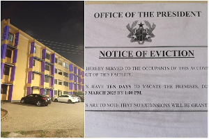 The eviction notice and the building the public servants are being evicted from