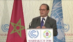 French President Francois Hollande speaking at the conference.