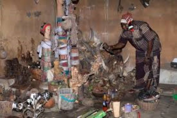 Traditional faith priest, Chidi Nwaohia, in his shrine in southeastern Nigeria